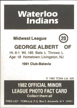 1982 TCMA Waterloo Indians #20 George Alpert Back