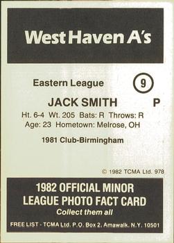 1982 TCMA West Haven A's #9 Jack Smith Back