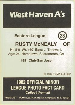 1982 TCMA West Haven A's #23 Rusty McNealy Back