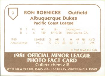 1981 TCMA Albuquerque Dukes #9 Ron Roenicke Back