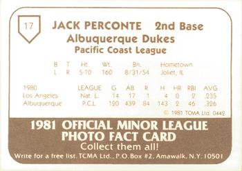 1981 TCMA Albuquerque Dukes #17 Jack Perconte Back