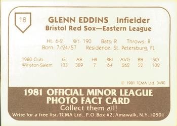 1981 TCMA Bristol Red Sox #18 Glenn Eddins Back