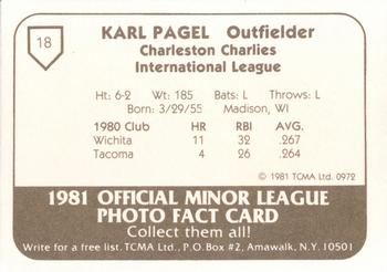 1981 TCMA Charleston Charlies #18 Karl Pagel Back