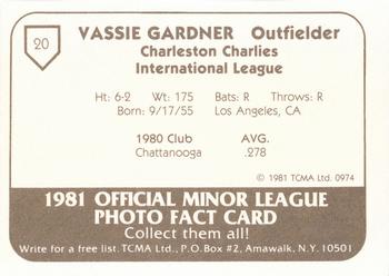 1981 TCMA Charleston Charlies #20 Vassie Gardner Back