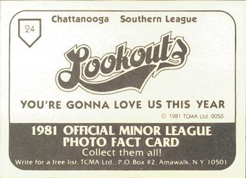 1981 TCMA Chattanooga Lookouts #24 Woody Smith Back