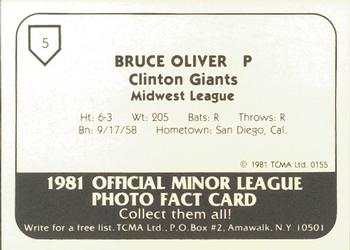 1981 TCMA Clinton Giants #5 Bruce Oliver Back
