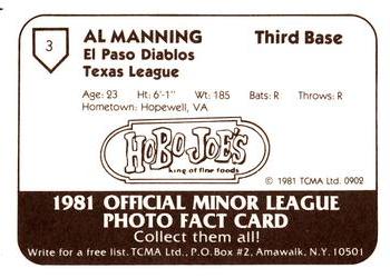1981 TCMA El Paso Diablos #3 Al Manning Back