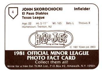 1981 TCMA El Paso Diablos #4 John Skorochocki Back