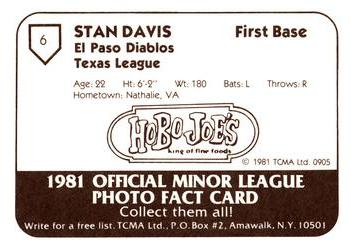 1981 TCMA El Paso Diablos #6 Stan Davis Back