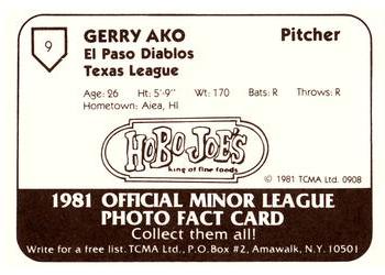 1981 TCMA El Paso Diablos #9 Gerry Ako Back