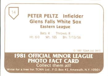 1981 TCMA Glens Falls White Sox #14 Peter Peltz Back