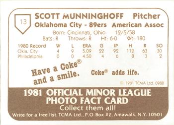 1981 TCMA Oklahoma City 89ers #13 Scott Munninghoff Back