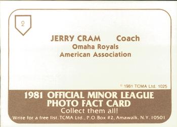 1981 TCMA Omaha Royals #2 Jerry Cram Back