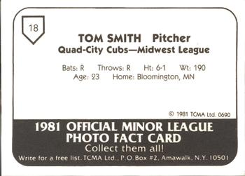 1981 TCMA Quad City Cubs #18 Tom Smith Back