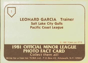 1981 TCMA Salt Lake City Gulls #1 Leonard Garcia Back