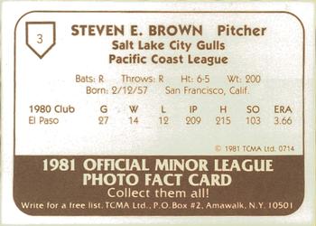1981 TCMA Salt Lake City Gulls #3 Steve Brown Back