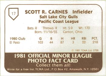 1981 TCMA Salt Lake City Gulls #17 Scott Carnes Back