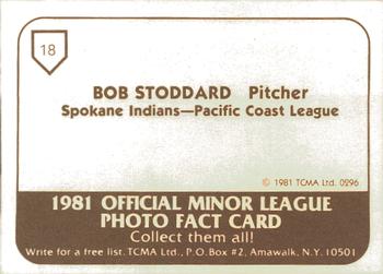 1981 TCMA Spokane Indians #18 Bob Stoddard Back