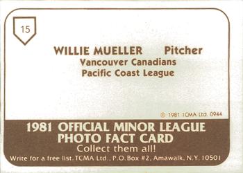 1981 TCMA Vancouver Canadians #15 Willie Mueller Back