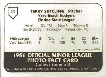 1981 TCMA Vero Beach Dodgers #20 Terry Sutcliffe Back