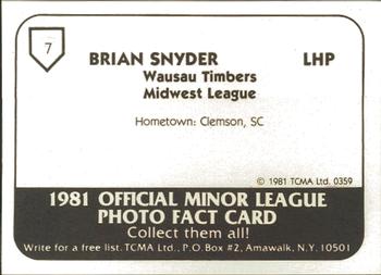 1981 TCMA Wausau Timbers #7 Brian Snyder Back