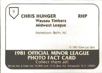 1981 TCMA Wausau Timbers #9 Chris Hunger Back