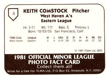 1981 TCMA West Haven A's #6 Keith Comstock Back