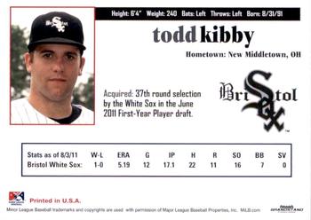 2011 Grandstand Bristol White Sox #NNO Todd Kibby Back