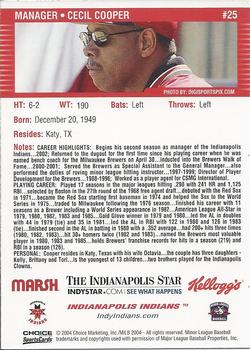 2004 Choice Indianapolis Indians #25 Cecil Cooper Back