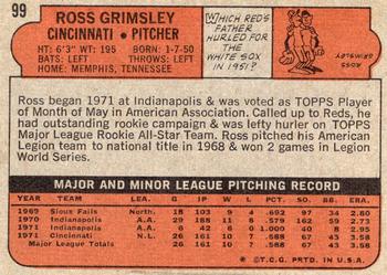 1972 Topps #99 Ross Grimsley Back