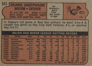 1972 Topps #543 Duane Josephson Back