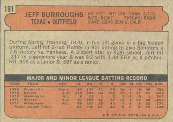 1972 Topps #191 Jeff Burroughs Back