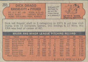 1972 Topps #205 Dick Drago Back
