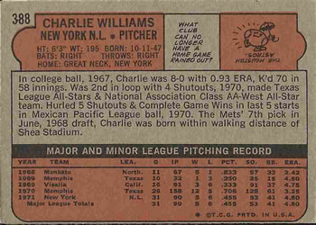 1972 Topps #388 Charlie Williams Back
