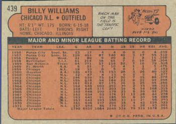 1972 Topps #439 Billy Williams Back