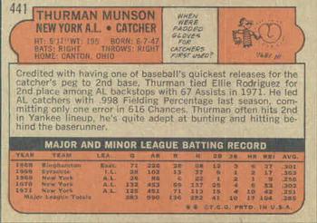 1972 Topps #441 Thurman Munson Back