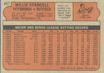 1972 Topps #447 Willie Stargell Back