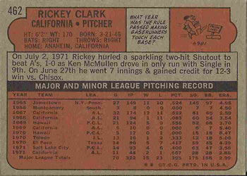1972 Topps #462 Rickey Clark Back