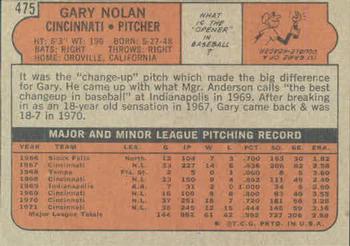 1972 Topps #475 Gary Nolan Back