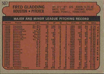 1972 Topps #507 Fred Gladding Back