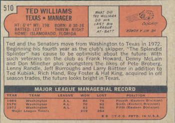 1972 Topps #510 Ted Williams Back