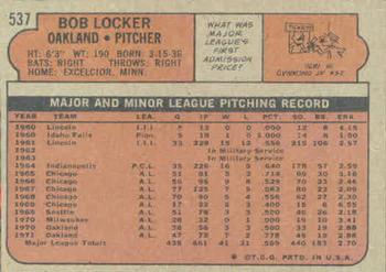 1972 Topps #537 Bob Locker Back