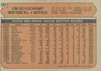 1972 Topps #594 Jim Beauchamp Back