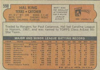 1972 Topps #598 Hal King Back