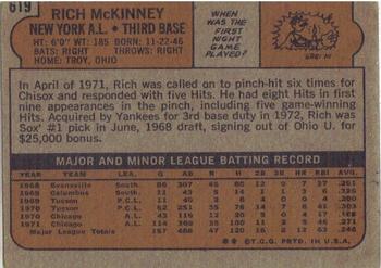 1972 Topps #619 Rich McKinney Back