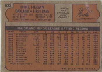 1972 Topps #632 Mike Hegan Back
