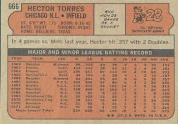 1972 Topps #666 Hector Torres Back