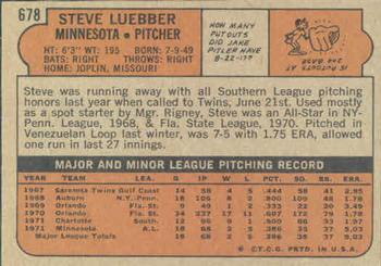 1972 Topps #678 Steve Luebber Back