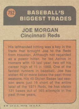 1972 Topps #752 Joe Morgan Back