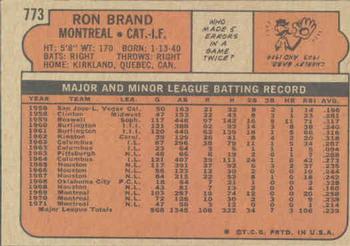 1972 Topps #773 Ron Brand Back